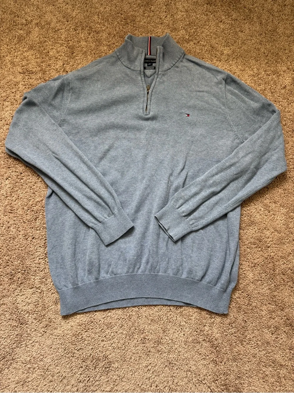 Tommy Hilfiger Mens Blue Quarter Zip Cotton Sweater Mock Neck Sz XL Preppy Golf